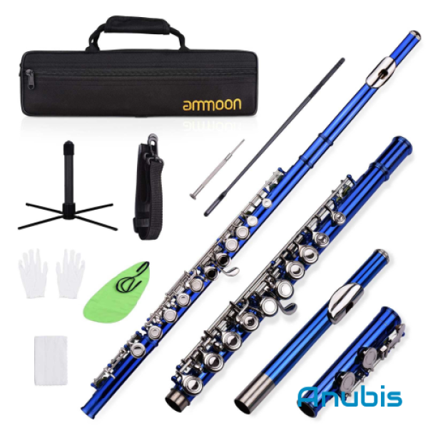 [ Anubis ] ammoon Closed Hole C Flute 16 Keys Cupronickel Nickel-plated Wind Instrument with Carry Case Flute Stand Gloves Cleaning Cloth Mini Screwdriver Cleaning Rod (Dark Blue) Malaysia