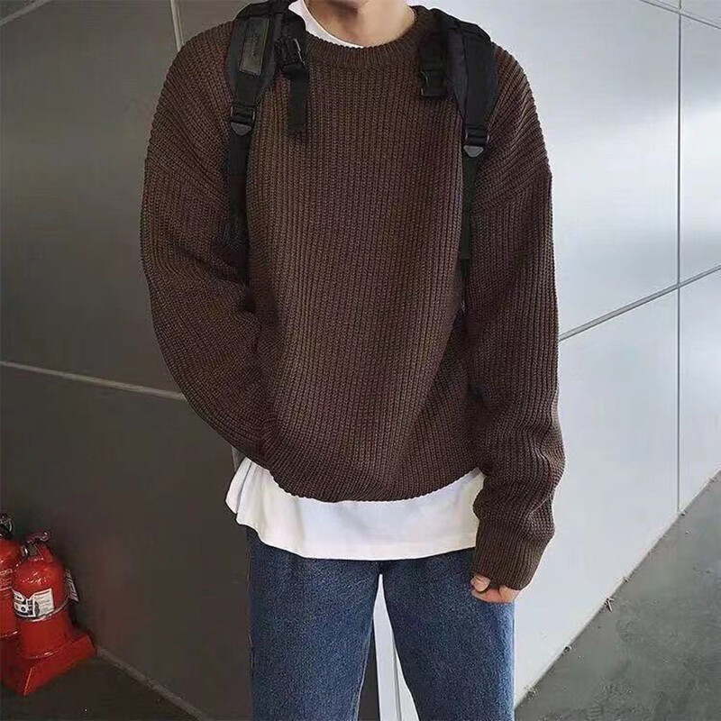 ASRV Men's crewneck sweater thick long-sleeved knit leggings men's solid color sweater