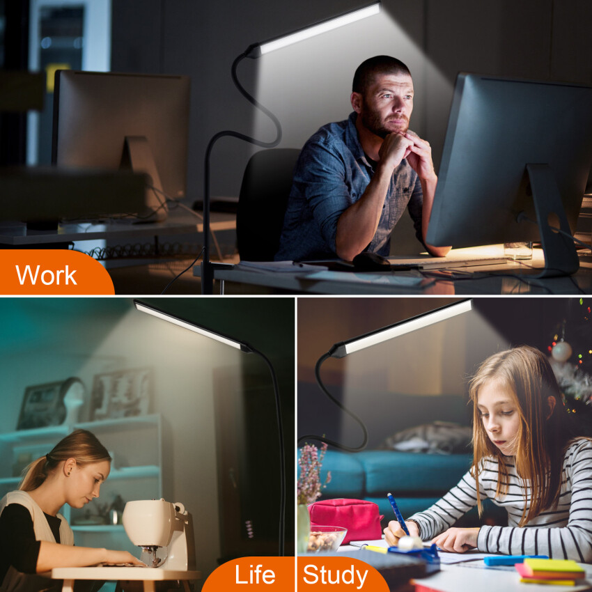 Toolour LED Desk Lamp With Clamp, Swing Arm Desk Light With Touch Control, Wide Coverage Area Table Light, Eye-Care Architect Task Lamp, 3 Modes 10 Brightness, Adaptor Powered Table Lamp For Student