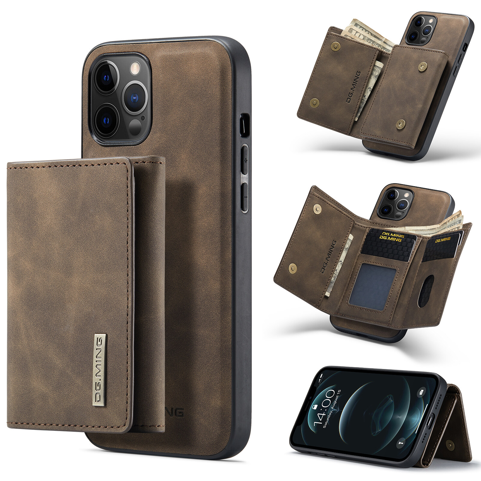 Ốp Magsafe Dành Cho iPhone 12 Pro Max 12 XR XS 7 8 Plus Vegan Leather Bao Da Đựng Thẻ 2 Trong 1 Có Thể Tháo Rời, Sạc Không Dây