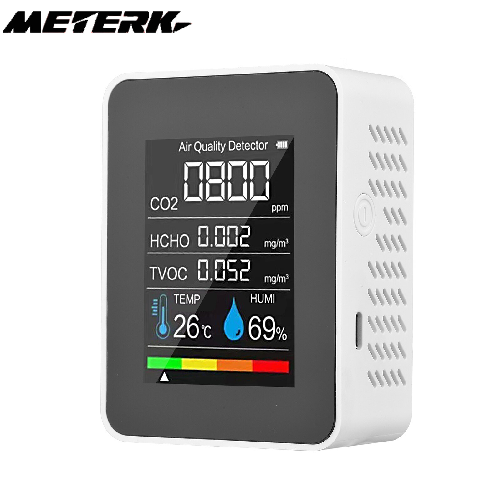 Meterk Portable Air Quality Monitor Indoor CO2 Detector 5 in 1 Formaldehyde HCHO TVOC Tester LCD Tem-perature Humidity Tester Rechargeable CO2 Alarm Meter for Room Office Greenhouse Warehouse