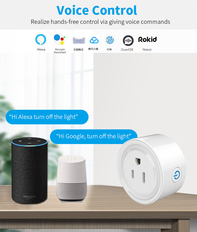 EL style Tuya 10A WiFi Smart Plug Socket Remote Control Home Appliances without Battery Statistics Works with Alexa Goo-gle Home (No Hub Required) US Smart Home