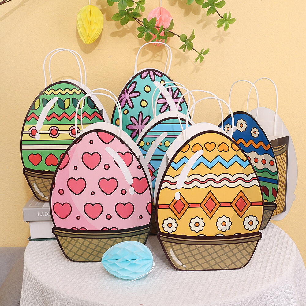 Easter Egg Handbag with Handle Easter Container Happy Easter Paper Bag Bulk Candy Snacks Party Colored Gift Packaging