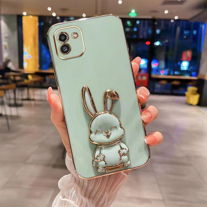 YBDดีไซน์ใหม่สำหรับ Samsung A03 A03 Core เคสแกนหรูหรา3D สเตอริโอขาตั้งกระต่ายไฟฟ้ายิ้มเคสโทรศัพท์เรียบแฟชั่นน่ารักเคสนิ่ม