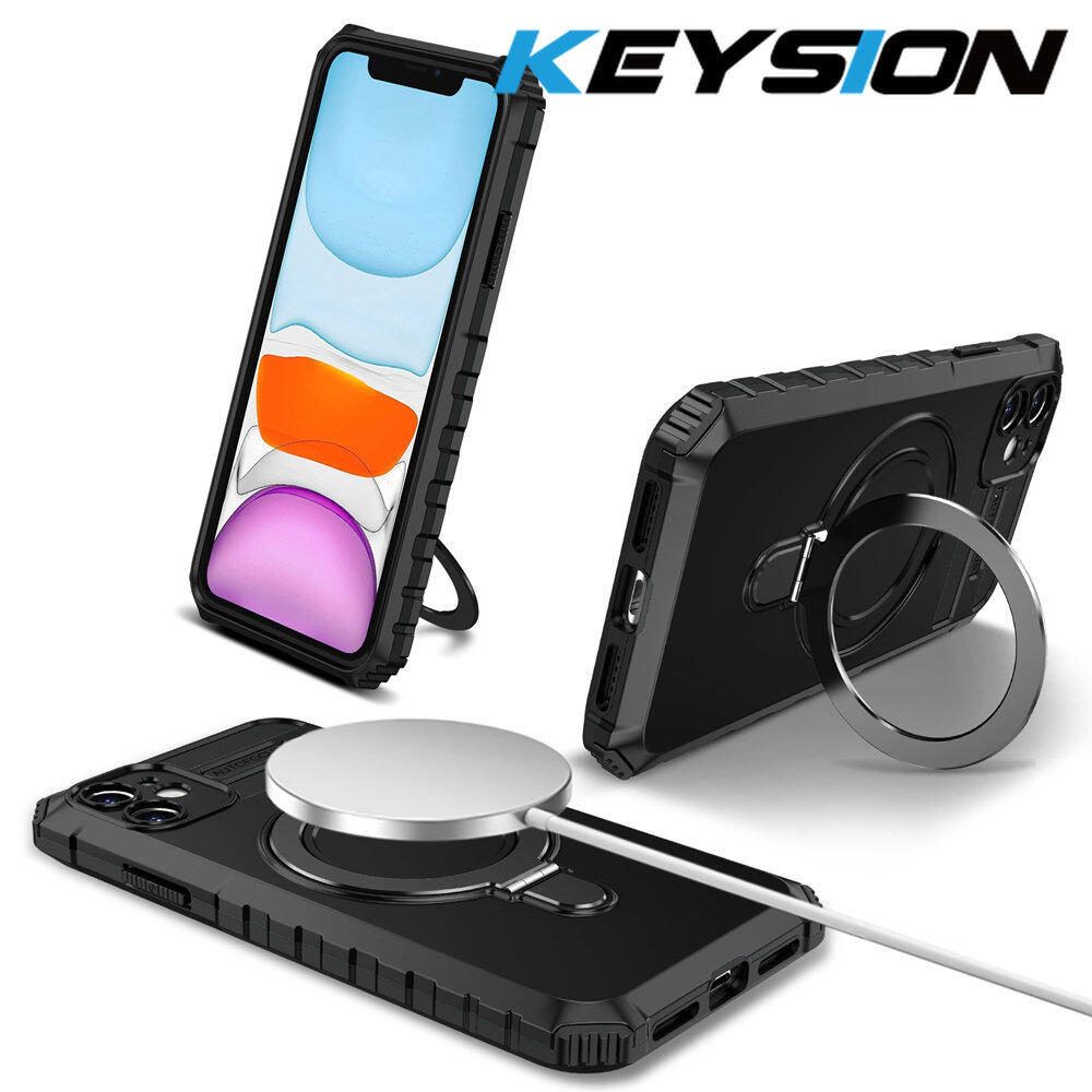 Keysion magnetic case for magsafe for iphone 11 11 pro max ring stand shockproof phone back cover for iphone 11 pro max