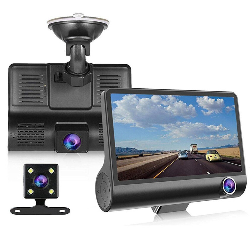 3 lens dash cam for cars hd 1080p car dvr camera for vehicle 4.0 inches recorder video rear view camera black box loop recording