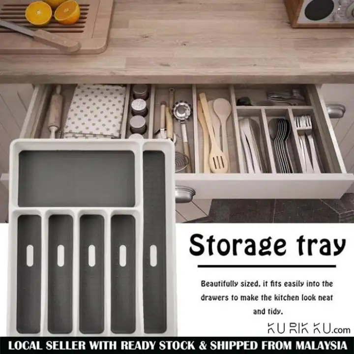 6 Compartment Cutlery Tray Kitchen Drawer Organizer Spoon Knife