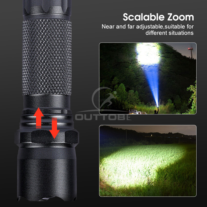 Outtobe Mini Flashlight Portable Zoom Flashlight Ultra Bright Flashlight Rechargeable Outdoor Flashlight 3 Modes Zoomable Handheld Flash Light for Outdoor Running For Camping Hiking