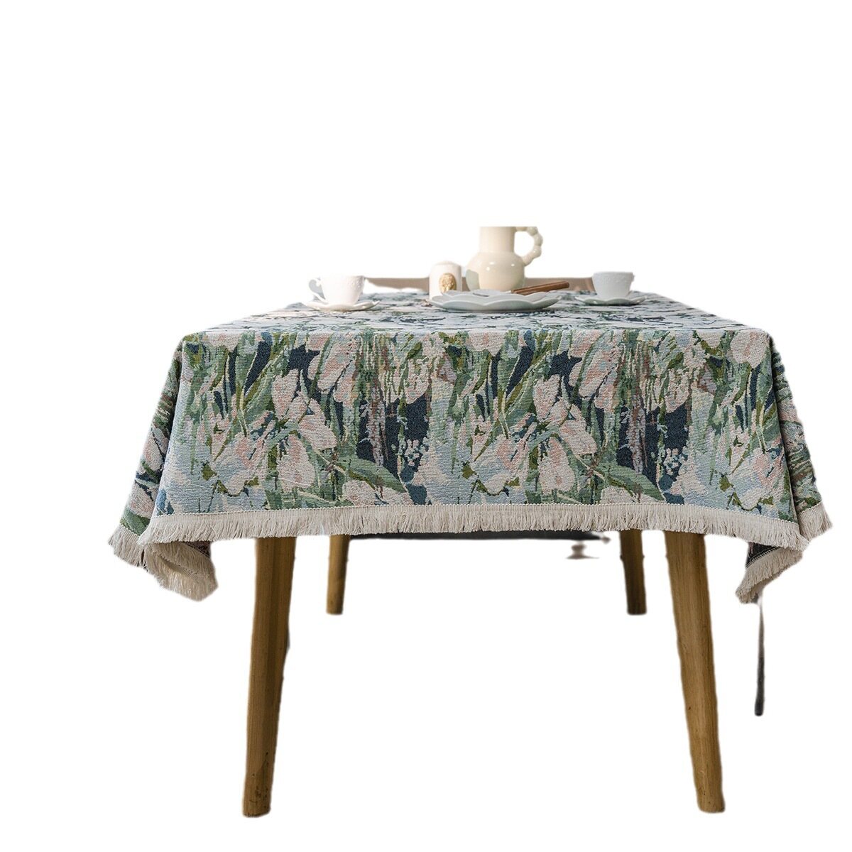 Bohemian Table Cloth Tea Table Decoration Flower/Butterfly Blue Jacquard Dining Tablecloth Rectangle Thick Table Cover For Kitchen Dining Room Party New Year Christmas Holidays Picnic Decoration