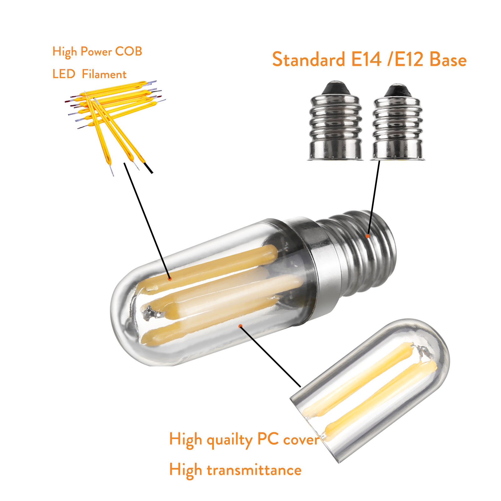 Mini E14 E12 LED Tủ Lạnh Tủ Đông Đèn Dây Tóc Bóng Đèn Có Thể Điều Chỉnh Độ Sáng