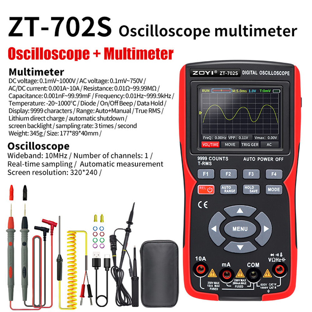 Cảm biến thông minh 2in 1 máy hiện sóng kỹ thuật số vạn năng 48msa/S tỷ lệ lấy mẫu 10MHz băng thông 9999 đếm RMS thật 2.8inch IPS Màn hình màu vạn năng