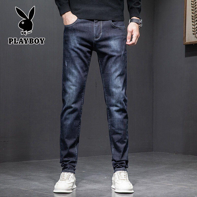 PLAYBOY Autumn Black Jeans Men's Slim Trend Straight Stretch Jeans Business Pants