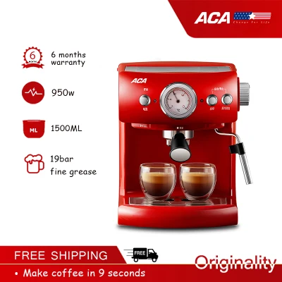 ACA E15D professional coffee machine，semi-automatic Italian Espresso coffee maker with steam，milk bubble，19Bar