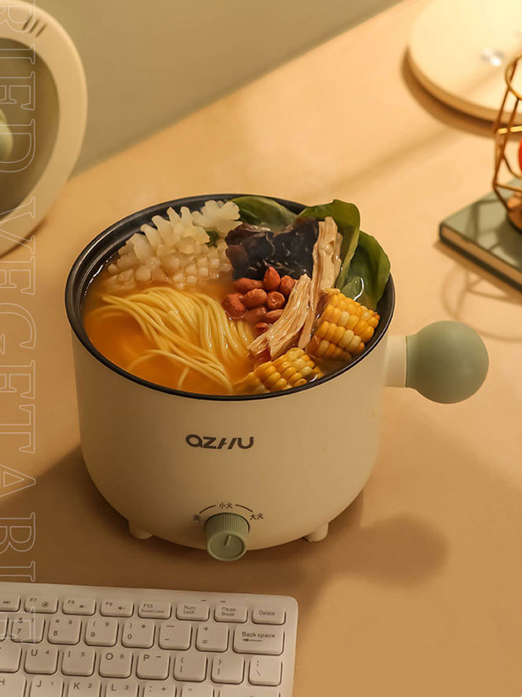 XiaoZhubangchu Nồi Nấu Ăn Đa Năng Nhỏ Cho Sinh Viên Ký Túc Xá Nồi Nấu Ăn Bằng Điện Tay Cầm Tròn Nồi Lẩu Chống Dính Làm Nóng Bằng Điện Chiên Rán Màu Đỏ