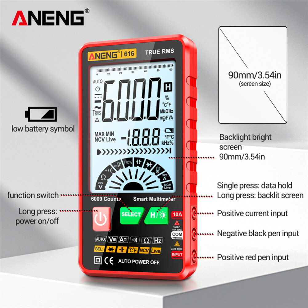Fdikou ANENG 616 Large Screen Backlight Digital Multimeter 6000 Counts Ultra Thin Intelligent AC DC Voltage Current Multímetro TestTool