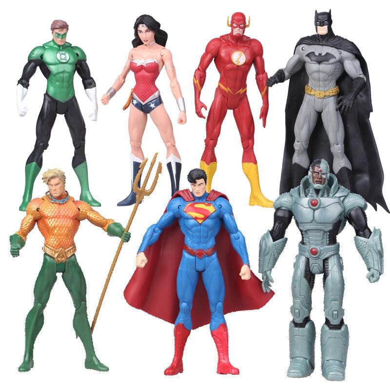 7Pcs/Lot DC Justice League Flash Aquaman Superman Batman Wonder Woman PVC Action Figure Collectible Model Toy