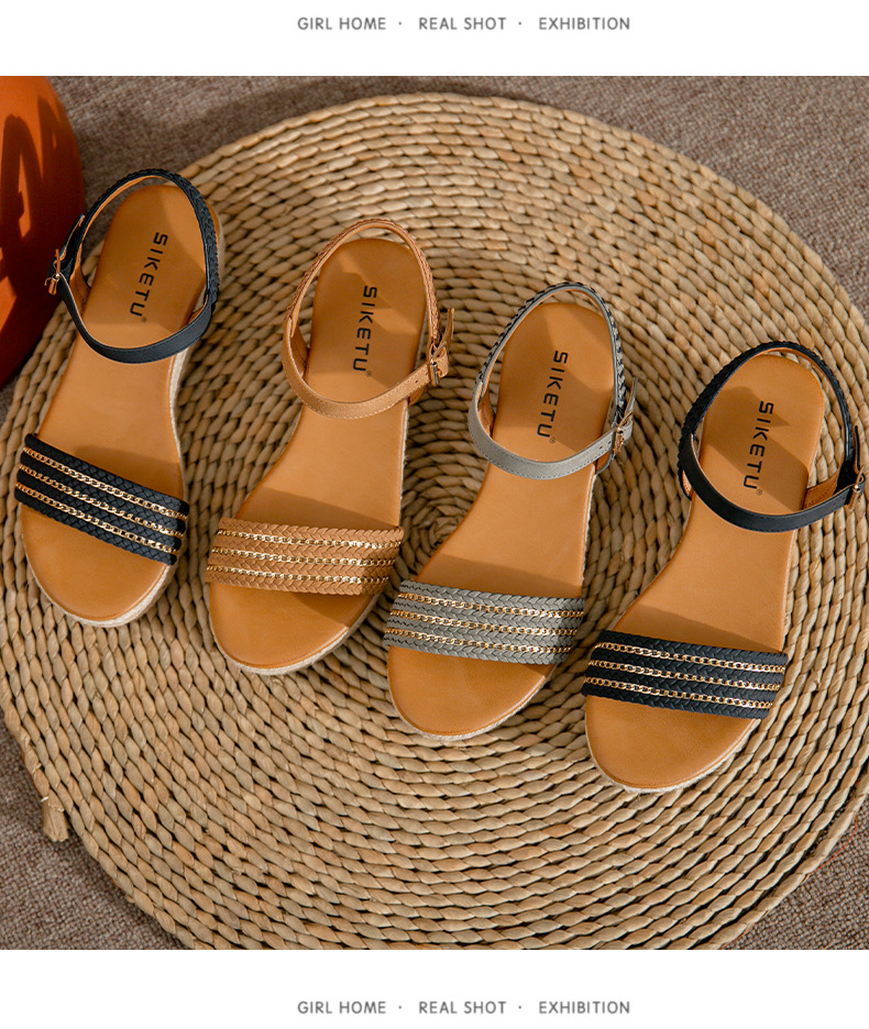 Summer Simplicity Women's Comfortable Platform Low Heel Wedge Sandals with Hemp Rope