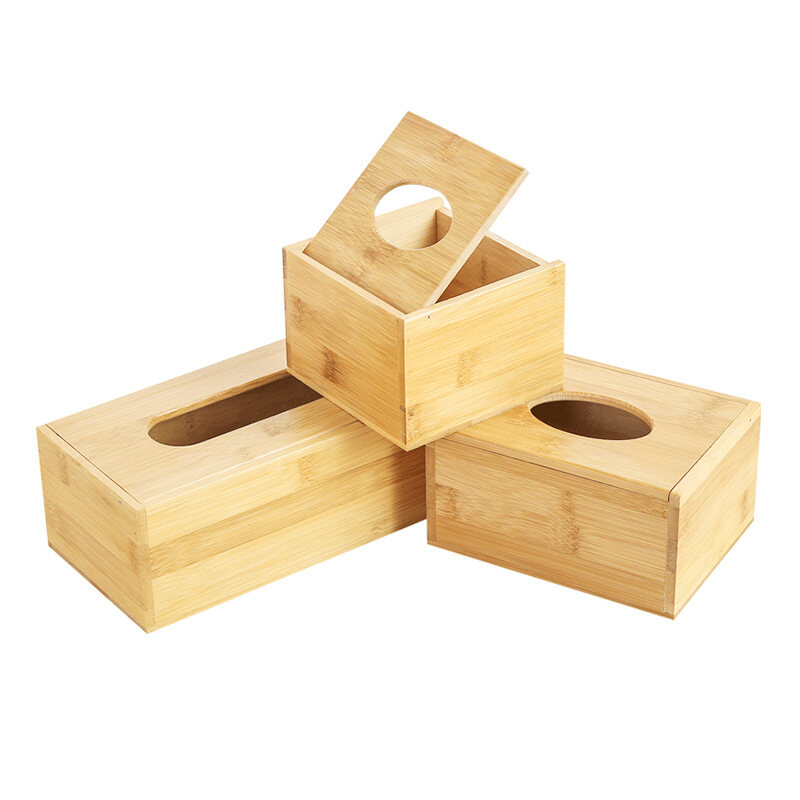 Tissue box dust-proof storage creative paper box bamboo wood desktop multi-function paper box hotel car