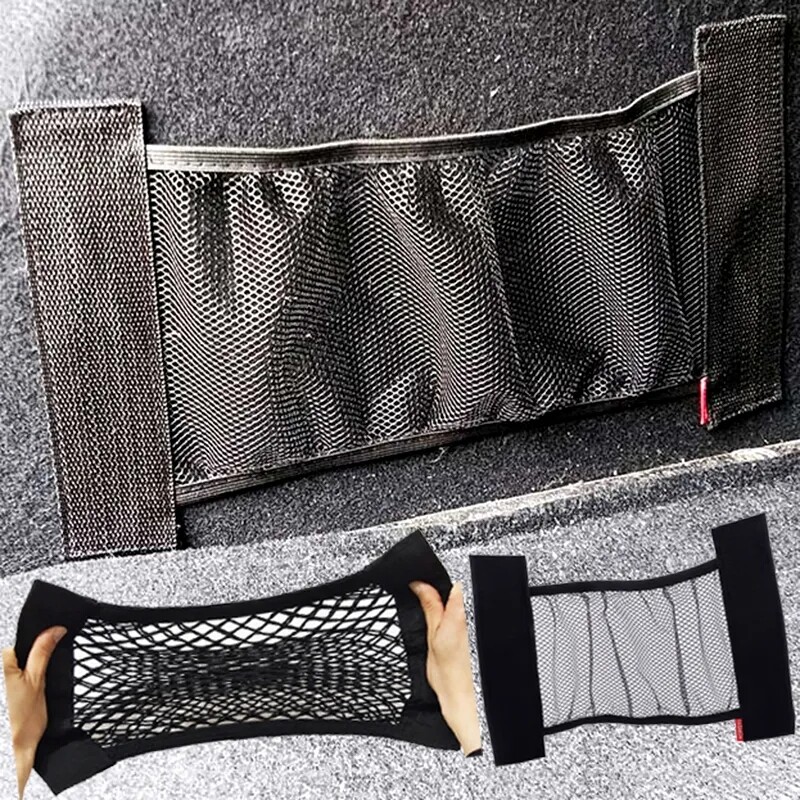 Car Trunk Elastic Mesh Fixed Straps Car Interior Organizer Extinguisher Storage Net Bag Seat Back Fixing Bag Auto Accessories