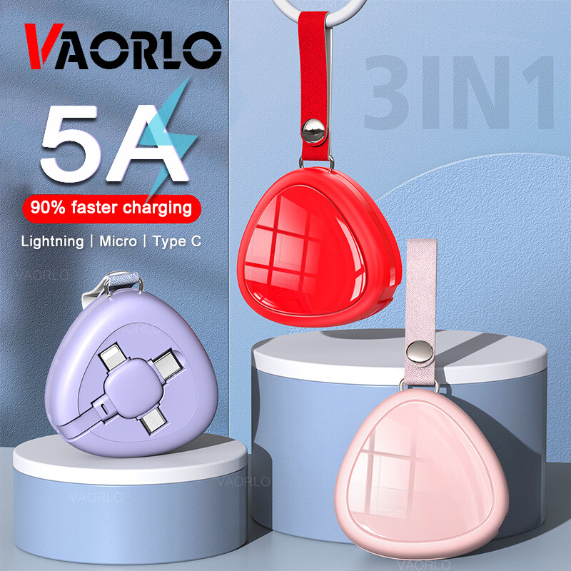 VAORLO Cáp Có Thể Thu Vào 3 Trong 1 Dây Sạc Nhanh Lightning Micro USB Type C 5A Tương Thích Với iPhone Cáp Sạc USB Type C Cho Samsung Huawei Oppo Vivo Xiaomi Dây Truyền Dữ Liệu Nhiều Cáp USB Thông Dụng