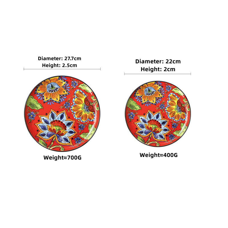 OMK Big red flowers series Ceramic Dinner Plate Dessert dish