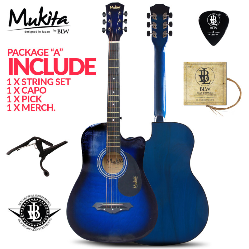 Mukita by BLW Standard Acoustic Folk Cutaway Basic Guitar Package 38 Inch for beginners Malaysia