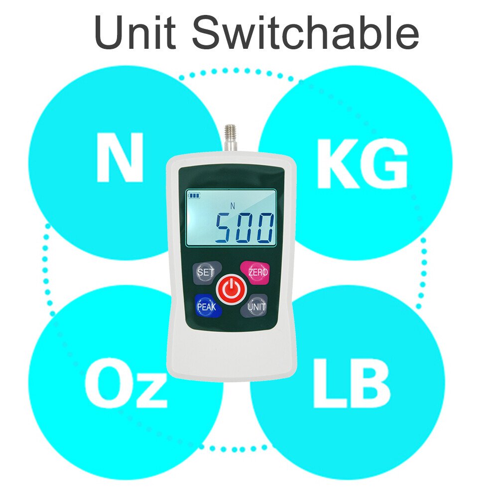 Smart Sensor Digital Force Gauge 500N/ 50kg/ 110Lb/ 1760oz Portable Push Pull Force Meter Unit Switchable Backlit Mini Dynamometer with 6 Fixture Heads, Storage Case, Auto Power off