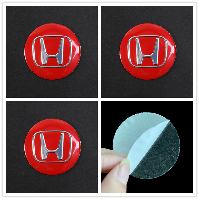 4 Pcs/pack 56mm Honda Logo Car Steering Wheel Tire Wheel Center 3D Sticker Wheel Hub Cover Badge Sticker Car Styling Accessories Black/Red