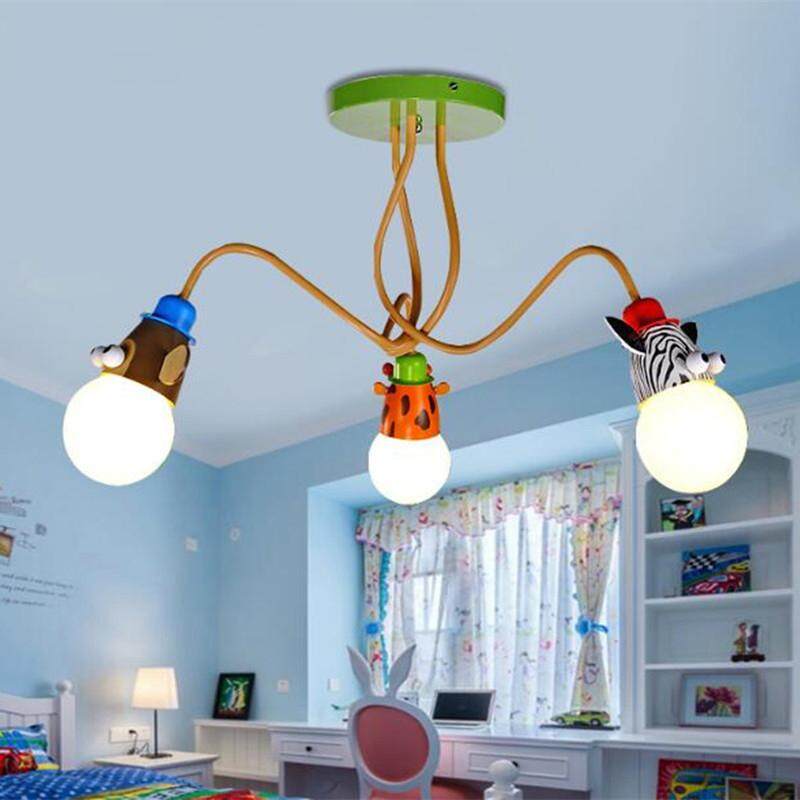 LED Modern Kartun Lampu Plafon Animal 3 Kreatif Monyet Zebra Lampu Dinding Kamar Anak-anak Lampu Gantung