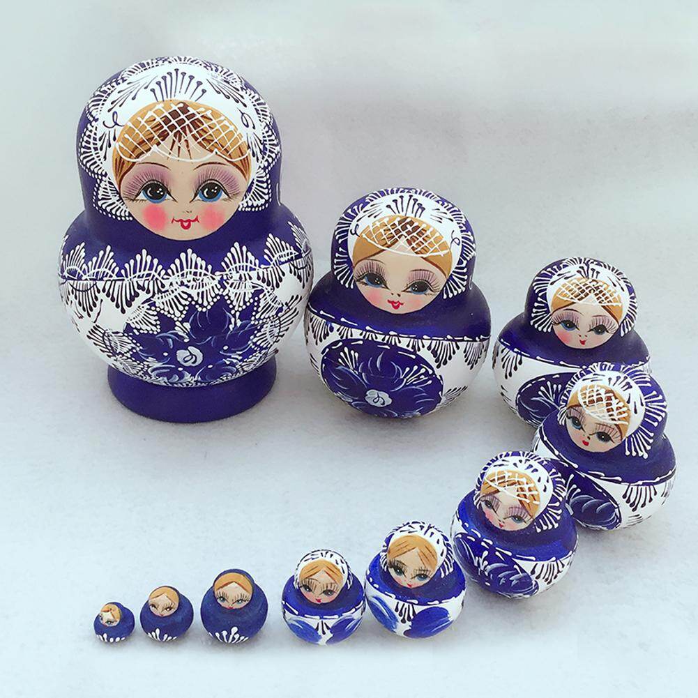 WISTIC 10Pcs/Set Russian Nesting Dolls Matryoshka Wooden Handmade Toy Craft Home Decor