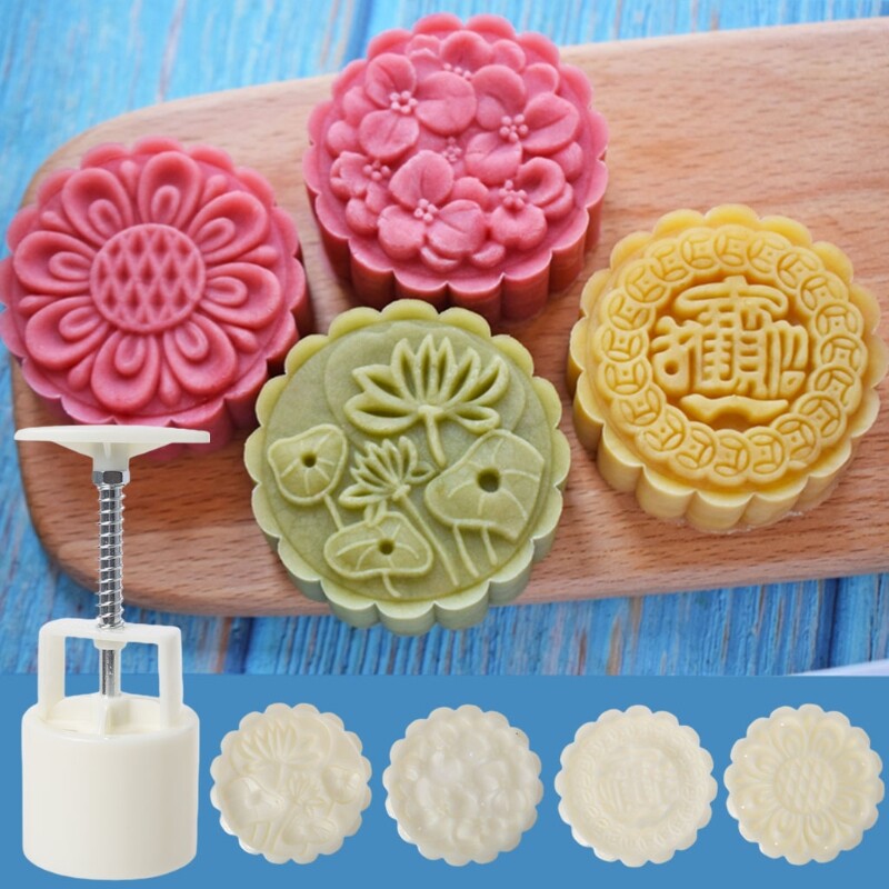 Plastic Mooncake Mold 75g Lotus Flower Stamp Biscuit Cookie Cutter Mould DIY Fondant Baking Tool Mid-Autumn Festival