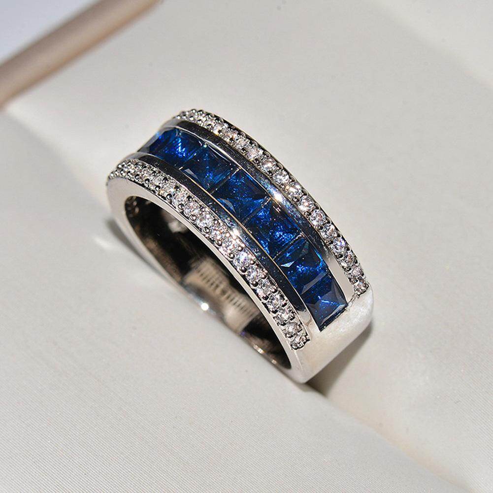 Qiaolis Men's Women's Diamonds Ring Created Blue Sapphire Engagement 925 Sterling Silver Ring For Women