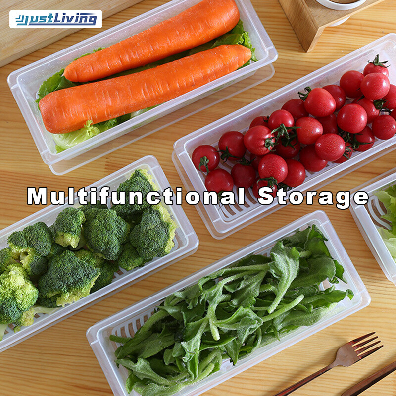 JustLiving Kitchen Rectangular Refrigerator Drainage Storage Box Plastic Fruit Box Food Sealed Frozen Storage