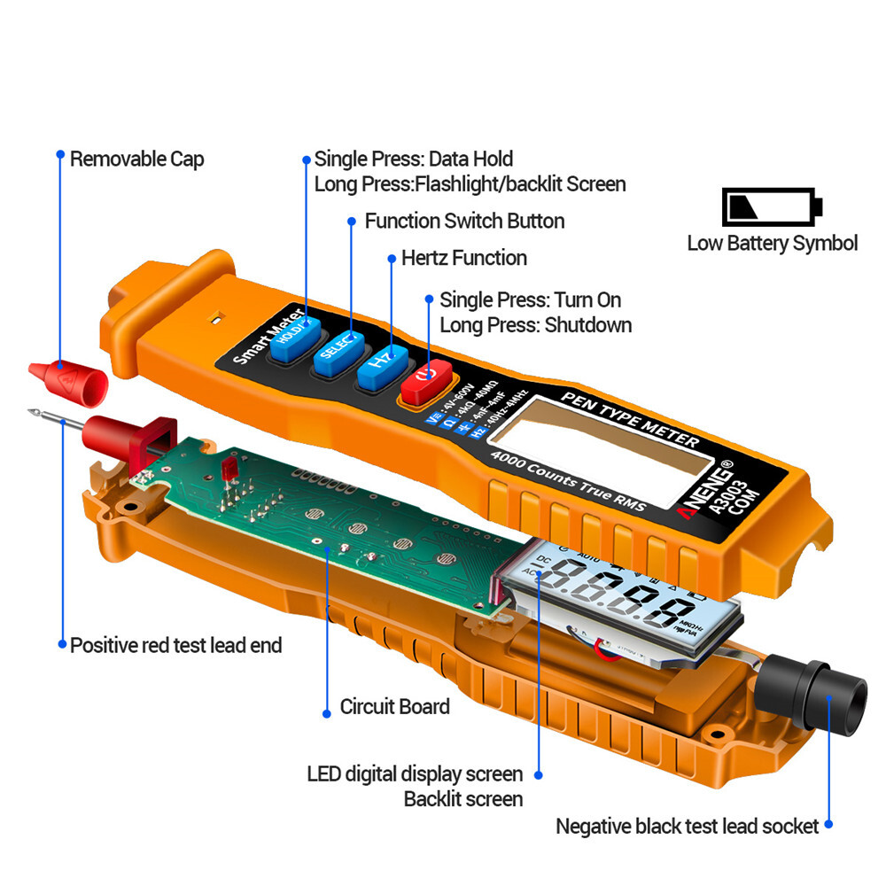 【Ready Stock】Original Aideepen A3003 Pen Type Multimeter High Precision Universal Watch with Automatic Shutdown and Flashlight Function