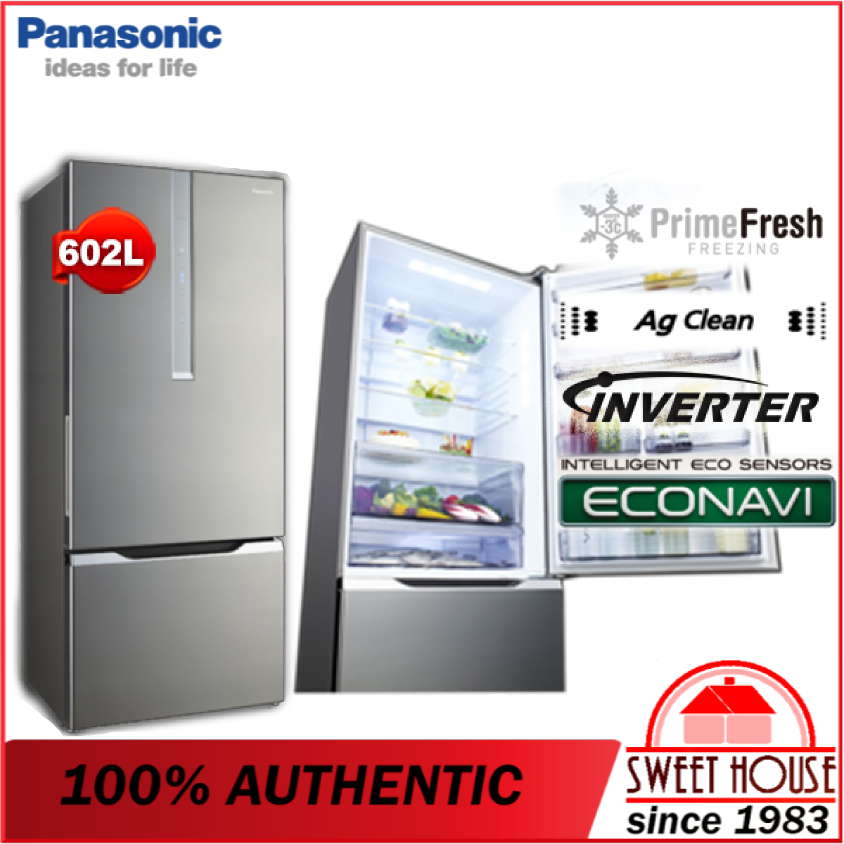 Panasonic Econavi Inverter 602L 2 Door Fridge Refrigerator with Urban