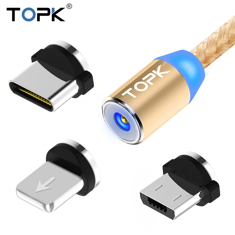 TOPK AM23 Từ Micro USB Cáp 8-pin USB C Cáp Sạc 3in1 cho iPhone XR XS Huawei P20 xiaomi 8 Redmi Samsung OPPO Vivo Nylon Bện Cáp Micro
