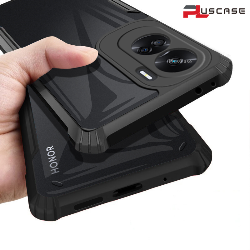 PlusCase for Honor 90 Lite 5G Case Air Cushion Hard Crystal Clear Back Soft Border Shockproof Full Protection Phone Casing