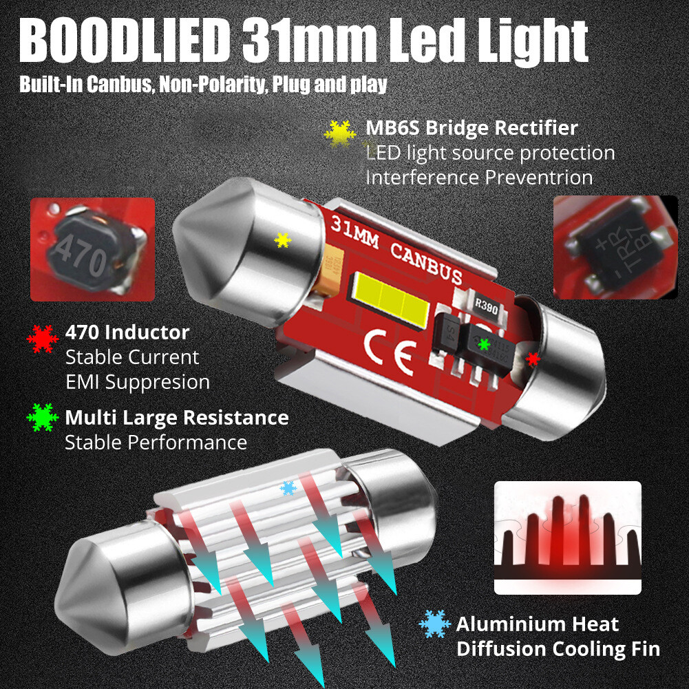 Janedream 1pc 31-41mm Car LED C5W 1860 SMD White Car Interior Dome Light Lamp