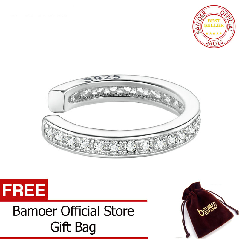 BAMOER Colorful zircon ear clip for Women Genuine 925 Sterling Silver Clear CZ Statement Wedding Jewelry Female SCE993