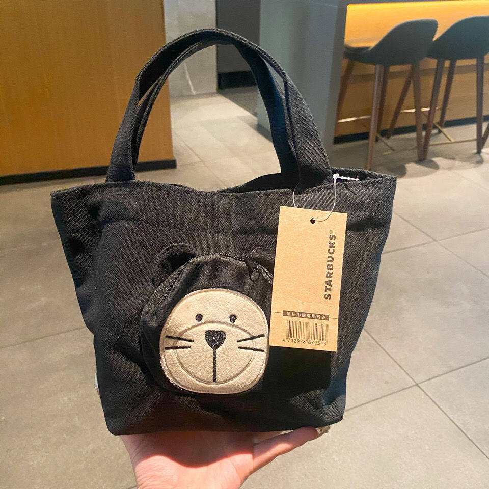 Starbuck halloween 2021 black cat pumpkin elf bear black cat handbag bag lunch box sail cloth bag