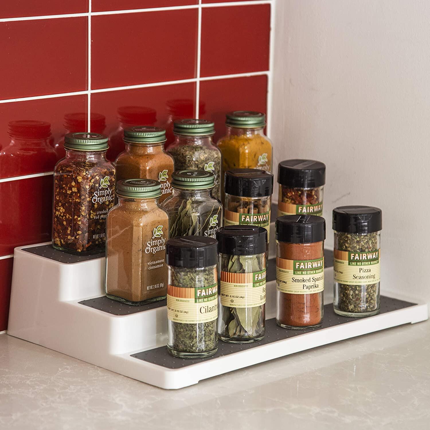 Multi-functional 3-tiered Kitchen Seasoning Bottle Stepped Tiered Shelf Spice Rack Storage Shelf Cabinet Skid Spice Rack Kitchen Cabinet Organizer Spice Rack Organizer, Pantry Organization and Storage for Kitchen, Refrigerator, Freezer Spice Organizer