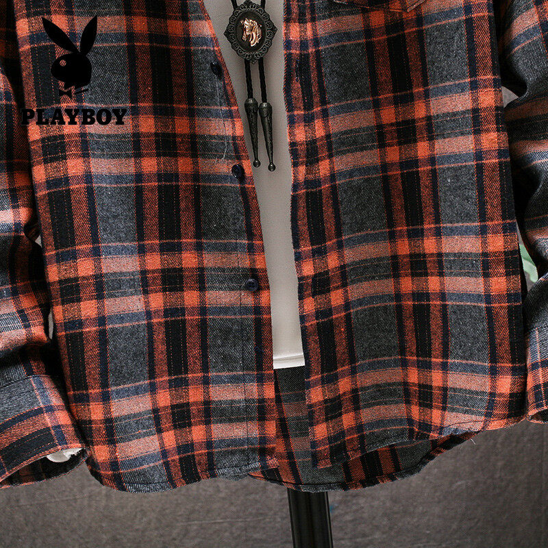 PLAYBOY New Men's Plaid Shirt Casual Shirt