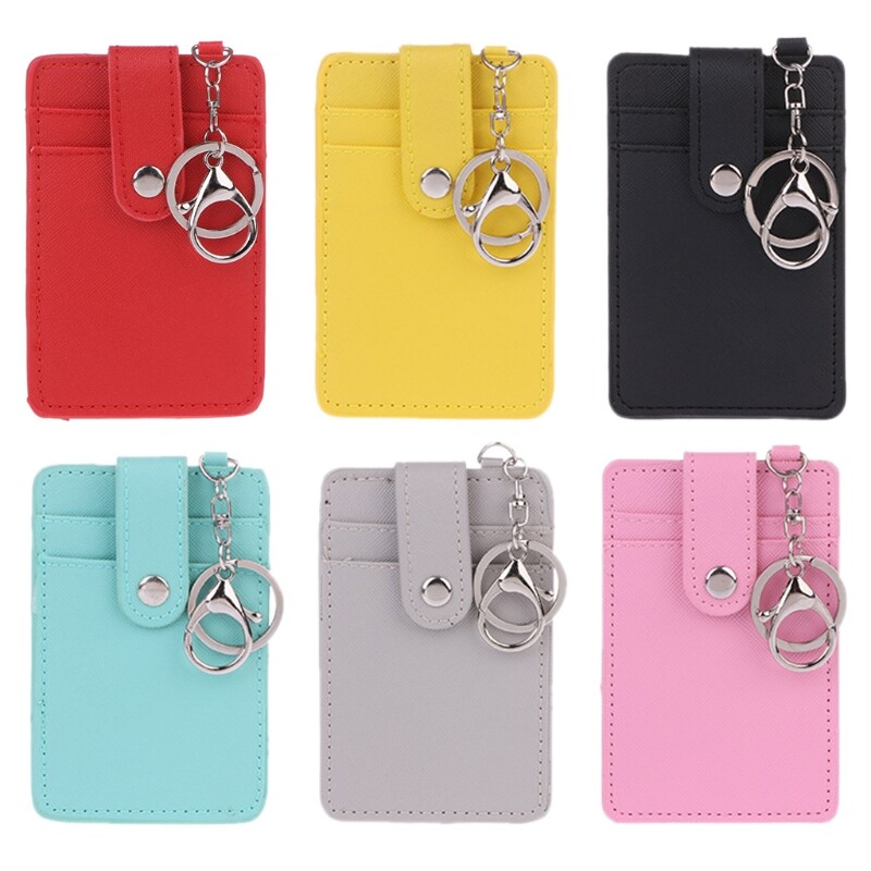 Portable ID Card Holder Bus Cards Cover Case Office Work Keychain Keyring Tool