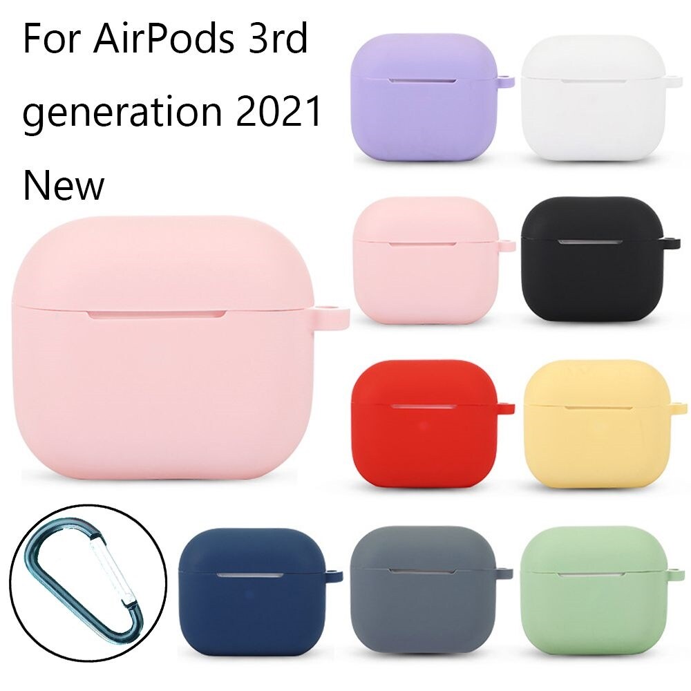 1PC Morandi Solid Color Soft Silicone Cover with Hook For Apple AirPods 3rd Gen Bluetooth Earphone Protective Case Shell