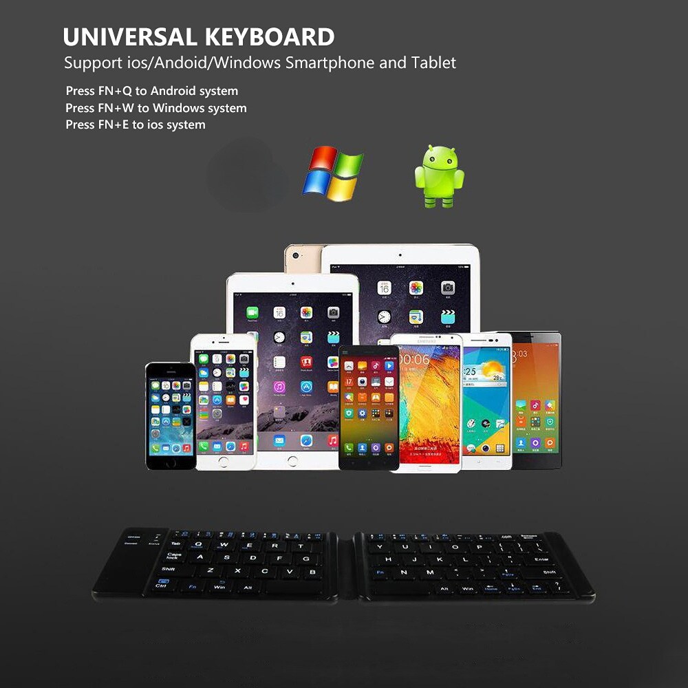 Foldable Bluetooth Keyboard Portable Wireless Full Size Keyboard Sync Up to 3 Devices Travel Folding Keyboard for iPhone iPad