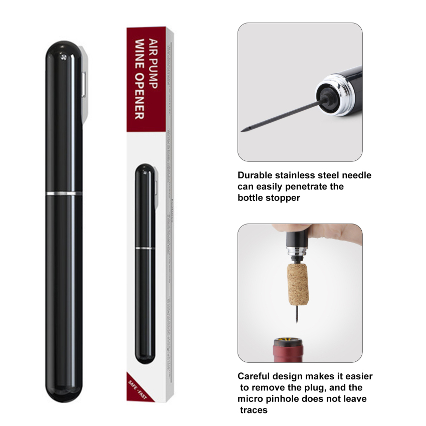 Air Pump Wine Bottle Opener Portable Pen Shape Stainless Steel Pin Air Pressure Red Wine Corkscrew Kitchen Tools Bar Accessories