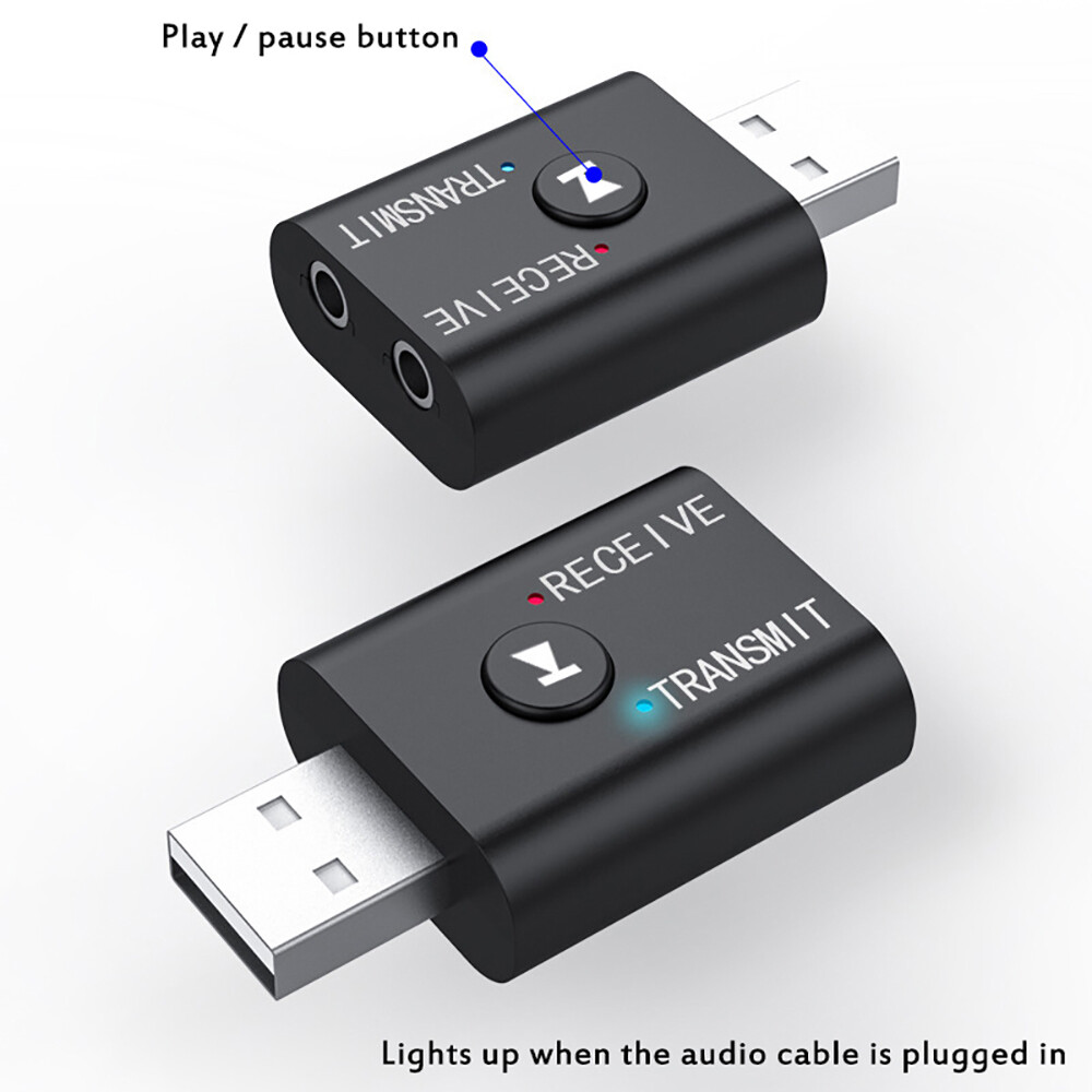 BOKEWU Bộ Chuyển Đổi USB Không Dây 2 Trong 1 Bluetooth 5.0 Bộ Thu Phát Âm Thanh Dongle Âm Nhạc Cho Máy Tính Máy Tính Xách Tay Loa Tai Nghe
