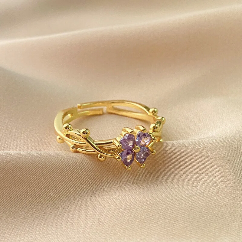【HOMP】Purple clover zircon open ring women gift