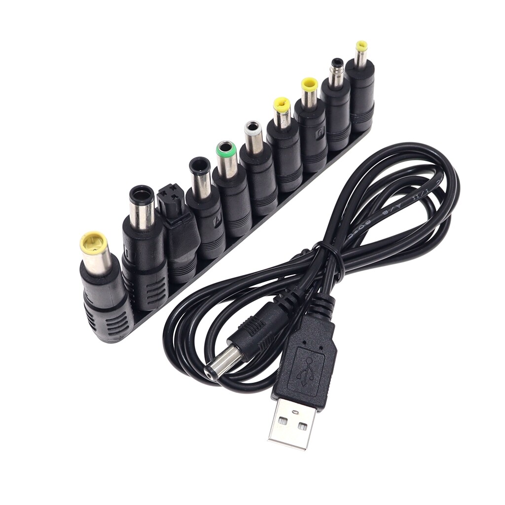Phổ USB Để đầu cắm DC điện sạc cáp Dây DC 5.5x2.5 Mm Giắc kết nối Adapter Cho Router quạt nhỏ Loa (1 Cáp + 10 Kết Nối)