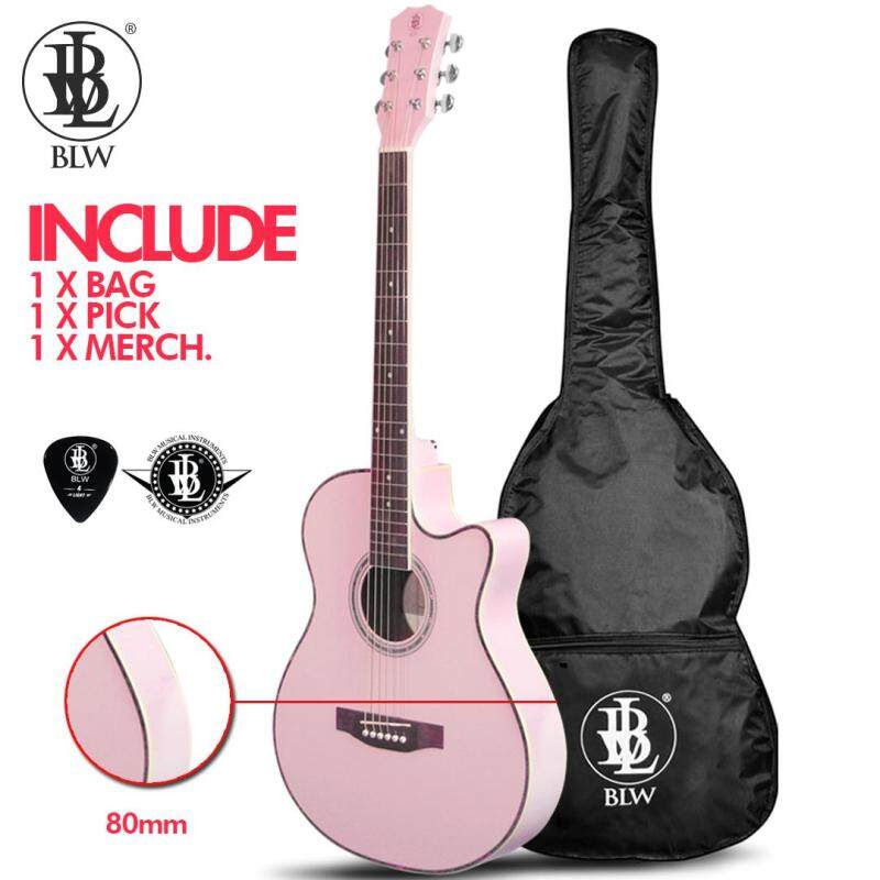 BLW Slimcoustic Slim Petit Acoustic Guitar for beginners with Guitar Bag, Guitar Pick and Merchandise Sticker (Lady Pink) Malaysia